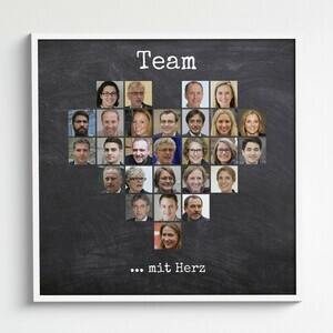 Fotocollage „Team“ in Herzform mit 27 quadratischen Bildern – 40x40cm