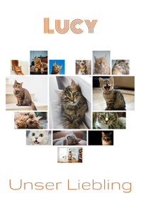 Herz-Collage mit Katzenfotos – jetzt mit deinem Namen oder Unser Liebling gestalten