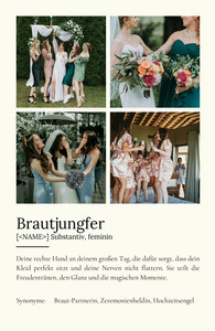 "Brautjungfer" Definition - Geschenk als Poster, Leinwand erstellen. Eigene Fotos und Text.