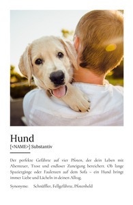 "Hund" Definition - Geschenk als Poster, Leinwand erstellen. Eigene Fotos und Text.