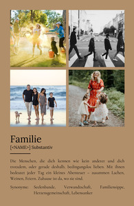 "Familie" Definition - Geschenk als Poster, Leinwand erstellen. Eigene Fotos und Text.