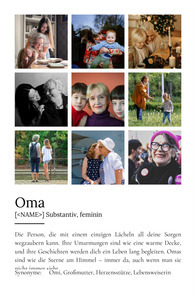 "Oma" Definition - Geschenk als Poster, Leinwand erstellen. Eigene Fotos und Text.