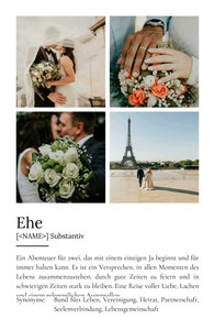 "Ehe" Definition - Geschenk als Poster, Leinwand erstellen. Eigene Fotos und Text.