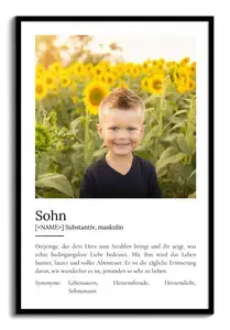 "Sohn" Definition - Geschenk als Poster, Leinwand erstellen. Eigene Fotos und Text.