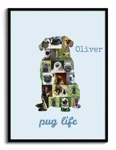 Hunde-Fotocollage "Mops" erstellen. Eigene Fotos, Namen und Texte.