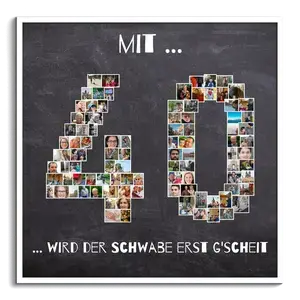 Fotocollage als Zahl mit individueller Botschaft zum runden Geburtstag