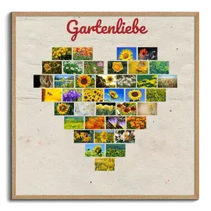 Herzcollage auf Leinwand – personalisiere Gartenliebe mit deinen Fotos