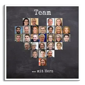 Fotocollage „Team“ in Herzform mit 27 quadratischen Bildern – 40x40cm