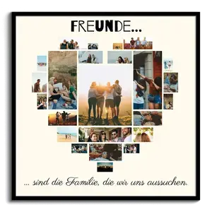 Fotogeschenke – Collage als Herz „Freunde für’s Leben“ auf Leinwand