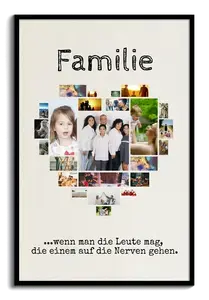 Fotocollage "Familie" im Herz-Design als persönliches Geschenk mit witzigem Spruch