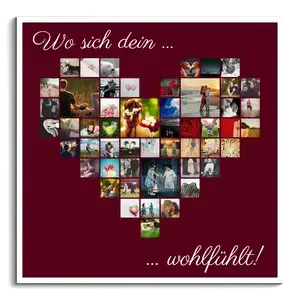 Über 50 Fotos als Herz-Collage angeordnet. Individuelle Botschaften und Designs. Druck als Poster, Leinwand, Acryl oder Dibond.