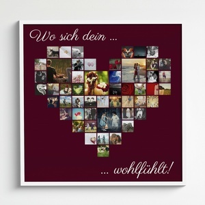 Über 50 Fotos als Herz-Collage angeordnet. Individuelle Botschaften und Designs. Druck als Poster, Leinwand, Acryl oder Dibond.