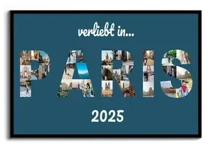 Buchstabencollage Paris auf Leinwand – gestalte jetzt deine Urlaubsfotos personalisiert