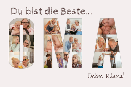 Fotocollage als Buchstaben „Beste Oma“. Personalisiertes Geschenk Oma, Uroma.