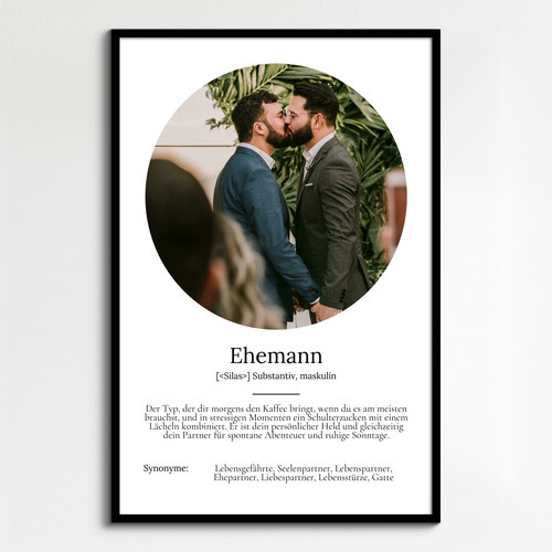 Erstelle ein personalisiertes Definitions-Poster für deinen Ehemann im Duden-Stil mit eigenem Foto