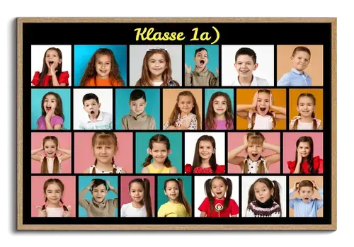 Klassenfoto als Fotocollage erstellen mit Schülerbilder und individuellem Text