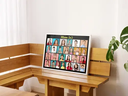 Klassenfoto Collage Schwarz Neon Design