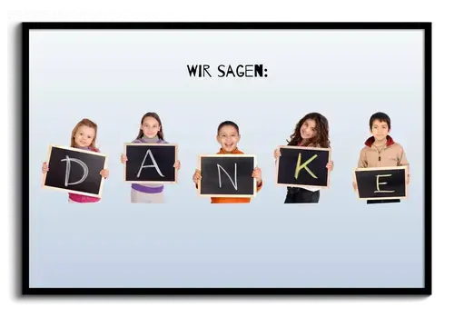 Fotocollage wir sagen Danke mit Kindern Tafel und Kreide beschriftet