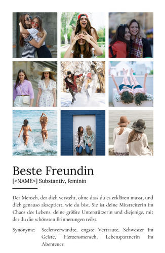 "Beste Freundin" Definition - Geschenk als Poster, Leinwand erstellen. Eigene Fotos und Text.