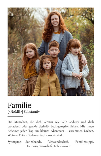 "Familie" Definition - Geschenk als Poster, Leinwand erstellen. Eigene Fotos und Text.