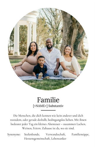 "Familie" Definition - Geschenk als Poster, Leinwand erstellen. Eigene Fotos und Text.