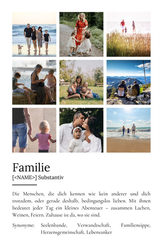 "Familie" Definition - Geschenk als Poster, Leinwand erstellen. Eigene Fotos und Text.