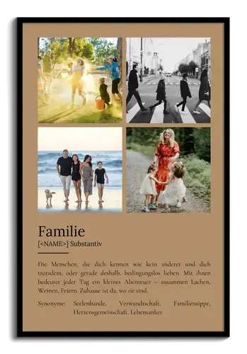 "Familie" Definition - Geschenk als Poster, Leinwand erstellen. Eigene Fotos und Text.