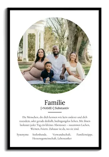 "Familie" Definition - Geschenk als Poster, Leinwand erstellen. Eigene Fotos und Text.