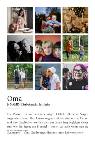 "Oma" Definition - Geschenk als Poster, Leinwand erstellen. Eigene Fotos und Text.