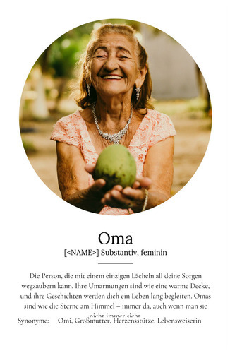 "Oma" Definition - Geschenk als Poster, Leinwand erstellen. Eigene Fotos und Text.