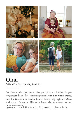 "Oma" Definition - Geschenk als Poster, Leinwand erstellen. Eigene Fotos und Text.