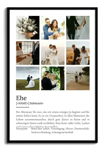 "Ehe" Definition - Geschenk als Poster, Leinwand erstellen. Eigene Fotos und Text.