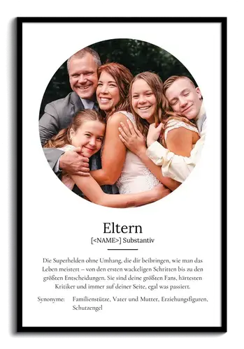 "Eltern" Definition - Geschenk als Poster, Leinwand erstellen. Eigene Fotos und Text.