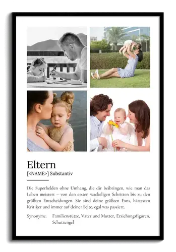 "Eltern" Definition - Geschenk als Poster, Leinwand erstellen. Eigene Fotos und Text.