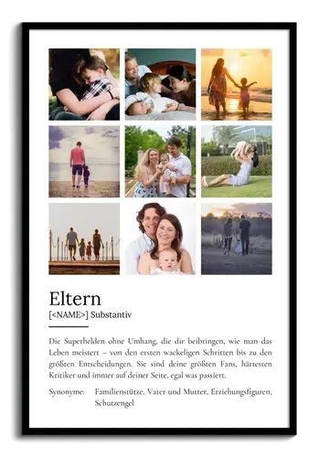 "Eltern" Definition - Geschenk als Poster, Leinwand erstellen. Eigene Fotos und Text.