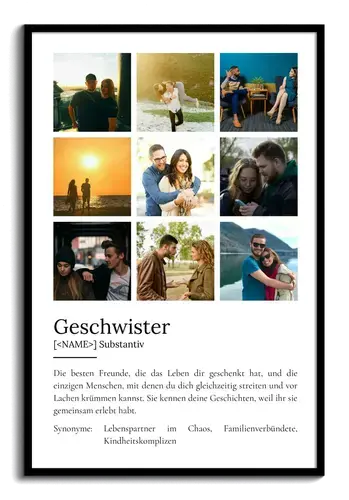 "Geschwister" Definition - Geschenk als Poster, Leinwand erstellen. Eigene Fotos und Text.