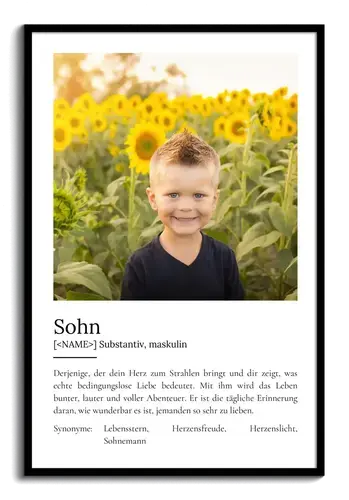 "Sohn" Definition - Geschenk als Poster, Leinwand erstellen. Eigene Fotos und Text.