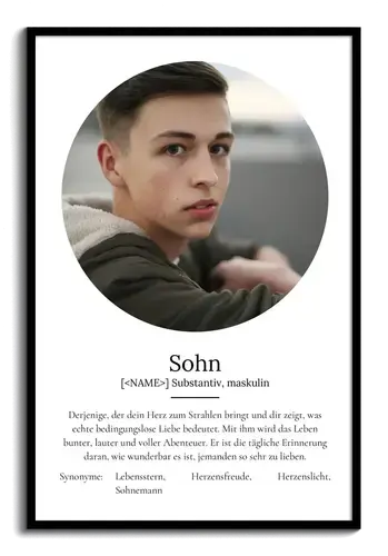 "Sohn" Definition - Geschenk als Poster, Leinwand erstellen. Eigene Fotos und Text.