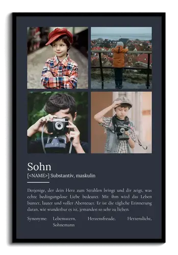 "Sohn" Definition - Geschenk als Poster, Leinwand erstellen. Eigene Fotos und Text.