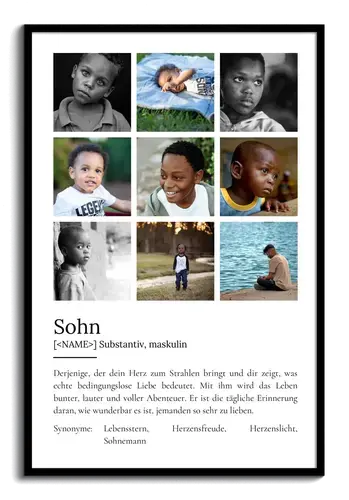 "Sohn" Definition - Geschenk als Poster, Leinwand erstellen. Eigene Fotos und Text.