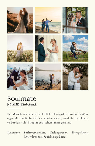 "Soulmate" Definition - Geschenk als Poster, Leinwand erstellen. Eigene Fotos und Text.