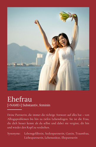 "Ehefrau" Definition - Geschenk als Poster, Leinwand erstellen. Eigene Fotos und Text.