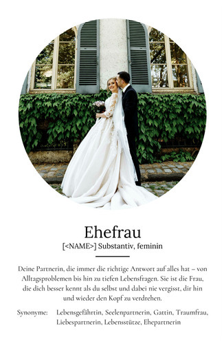 "Ehefrau" Definition - Geschenk als Poster, Leinwand erstellen. Eigene Fotos und Text.