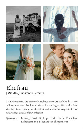 "Ehefrau" Definition - Geschenk als Poster, Leinwand erstellen. Eigene Fotos und Text.