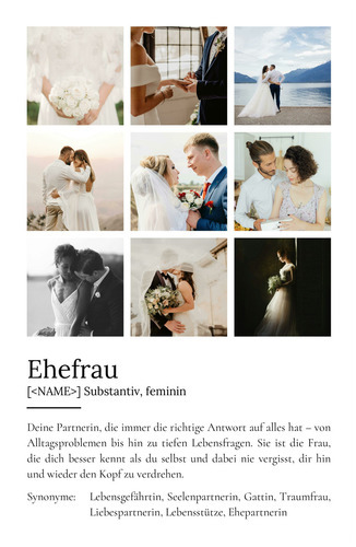 "Ehefrau" Definition - Geschenk als Poster, Leinwand erstellen. Eigene Fotos und Text.