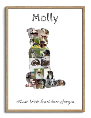 Hunde-Fotocollage "Australian Shepherd" erstellen. Eigene Fotos, Namen und Texte.