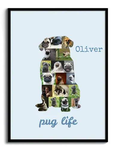 Hunde-Fotocollage "Mops" erstellen. Eigene Fotos, Namen und Texte.