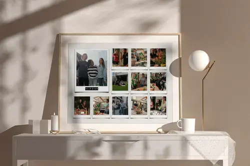 Fotocollage Einzug mit Text