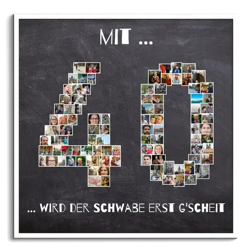 Zahl 40 als Fotocollage mit vielen Bildern als Geburtstagsgeschenk