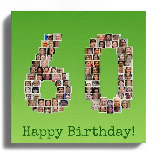Runder Geburtstag Fotocollage als Zahl 60 mit vielen Bildern